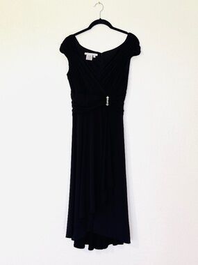 Maggy London Little Black Dress 10 Faux Wrap Midi Classy Party Elegant